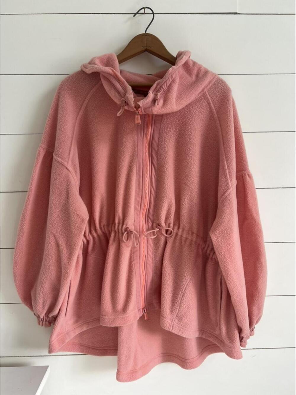Free People Coral Pink Fleece Zip Up Women's Size M Oversized Cozy Outerwear
